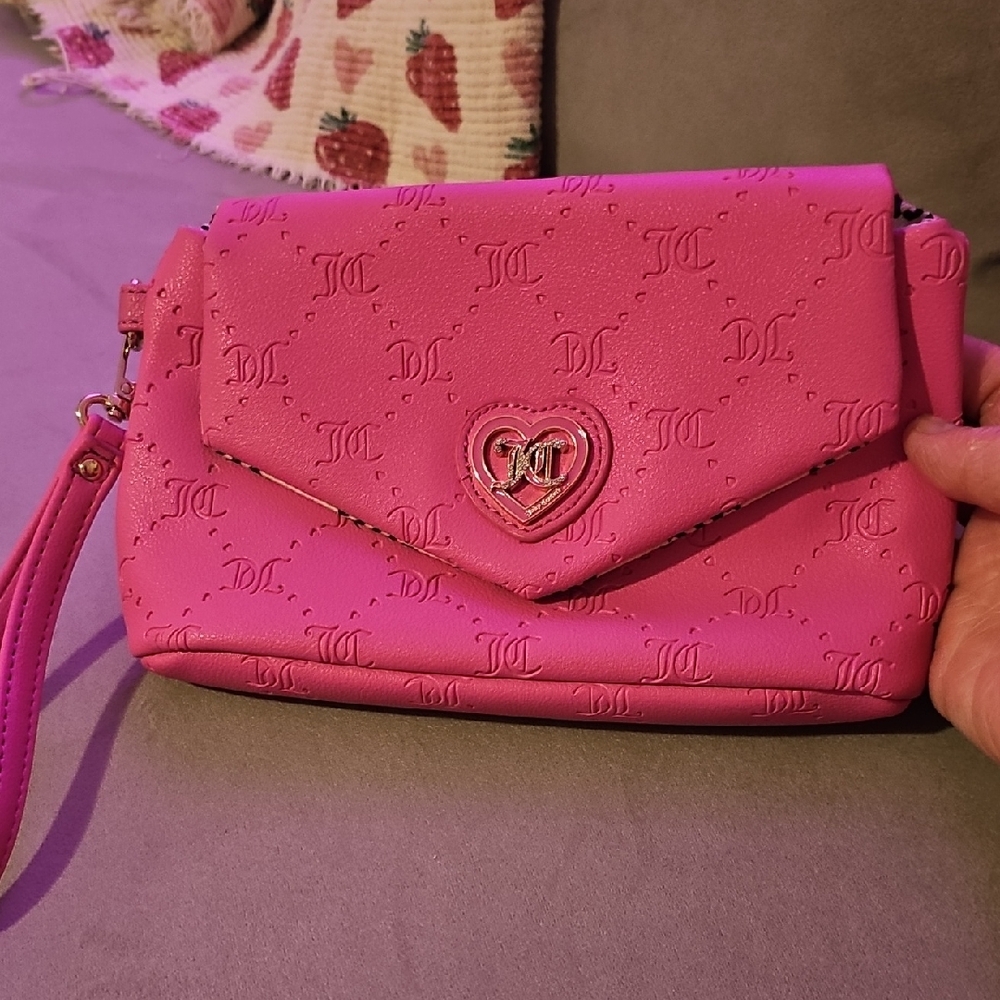 Juicy Couture Pink Heart-Emblem Wristlet Clutch